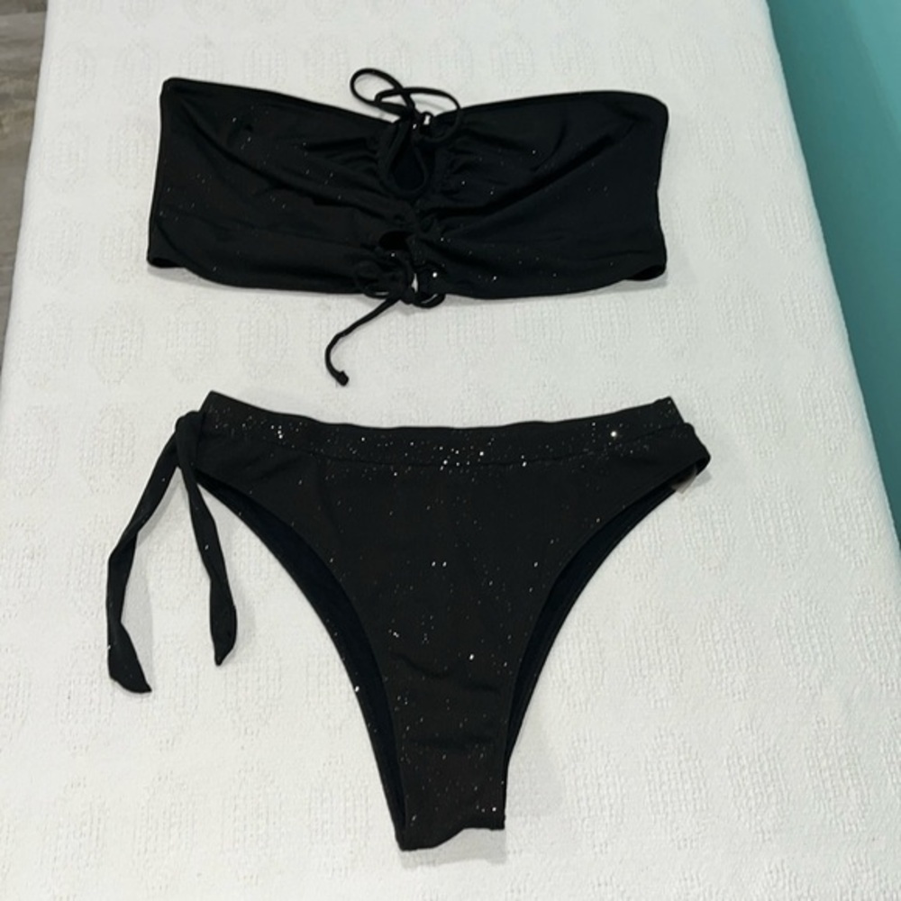Bikini plus size black glittery 2 piece bikini swimwear‎ swim suit sexy 3XL-4XL